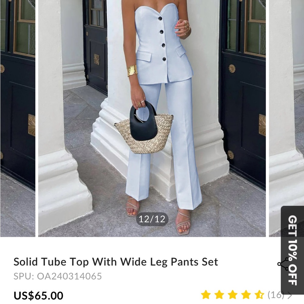 Elegant Light Blue Tube Top and Wide Leg Pants Set NWT